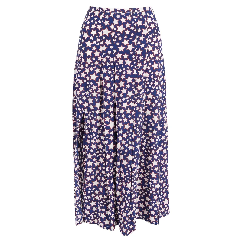 Mother's Day Dresses for Gift -Rixo Star Print Midi Skirt in Blue Silk