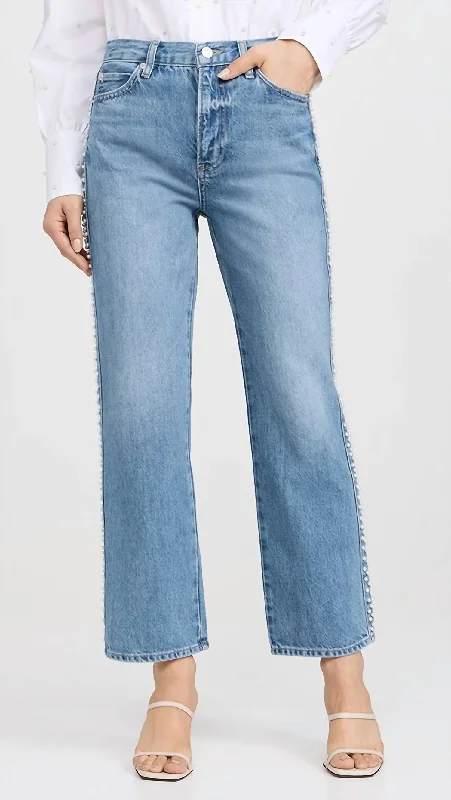 Tight trousers for women with decorative buttons and flattering silhouette for day wear -Atelier Le Jane Crop Denim Jeans In Daylight Pearl