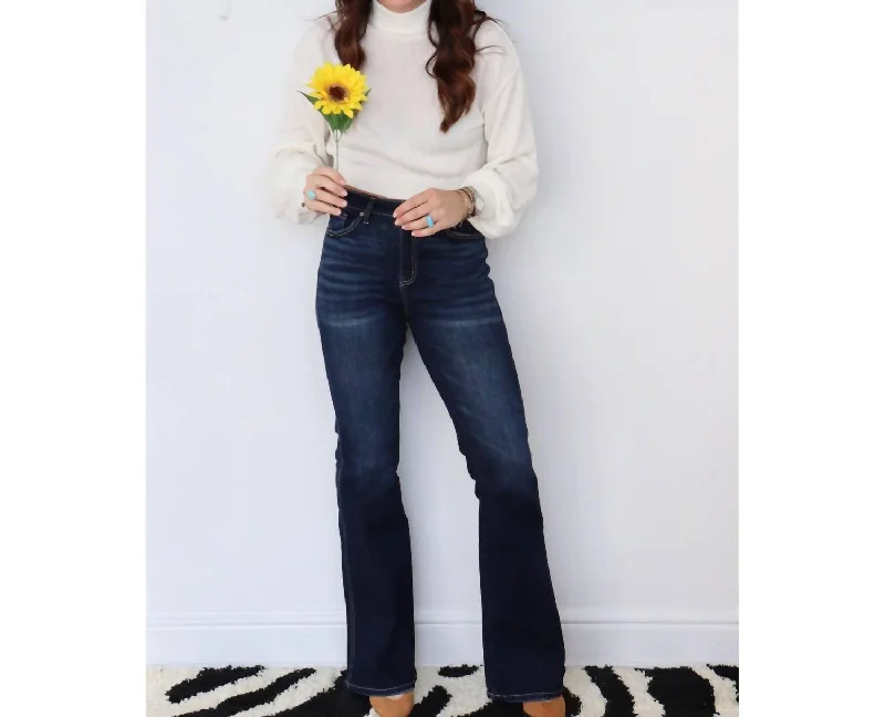 Vintage-inspired tight trousers for women with buttoned waist and retro charm -Give Me Some Flare Jean In Denim