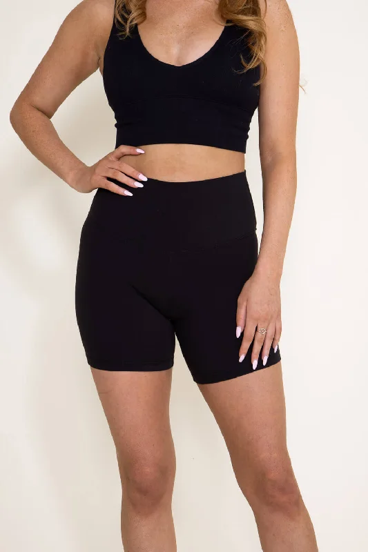 Women's shorts with adjustable waistbands for a custom and comfortable fit-Love Tree Biker Shorts for Women in Black | 6737PH-BLACK