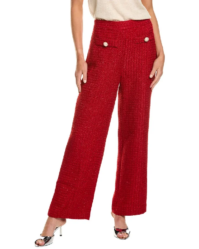 Stretch-fit tight trousers for women with all-over fit and body-hugging silhouette -Alexia Admor Jayden Contrast Wide Leg Tweed Pant