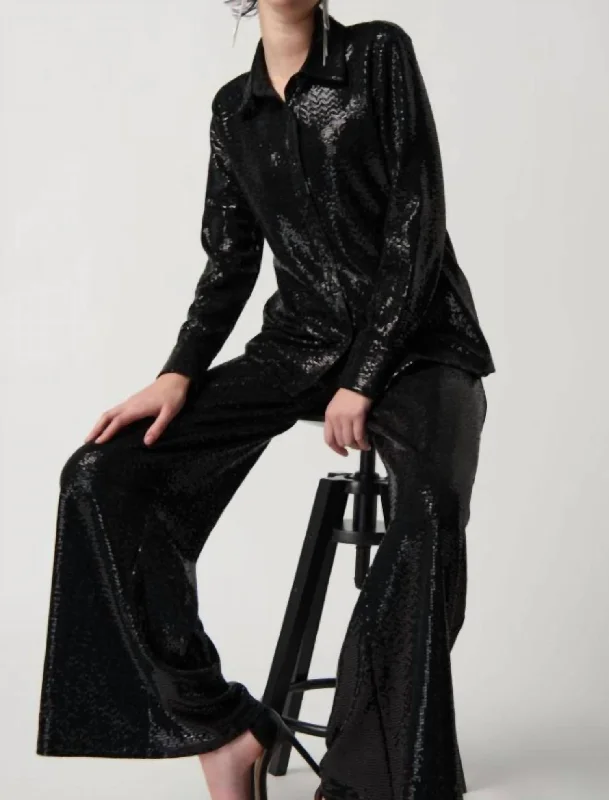 Pleated tight trousers for women with vintage-inspired design and modern twist -Sequins Pants In Black