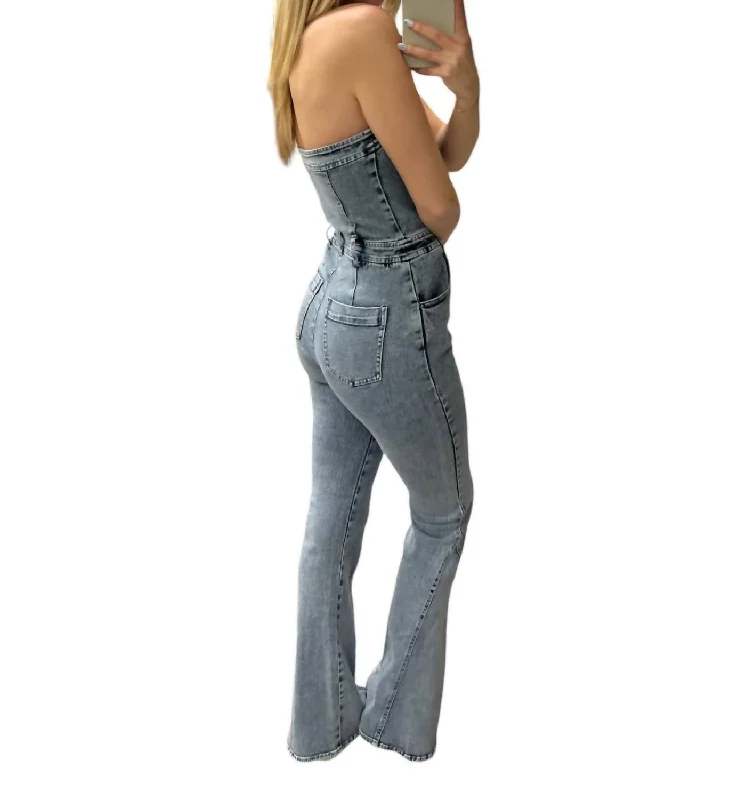 Tight trousers for women with elastic waistband for comfortable all-day wear -Debbie Tube Jumpsuit In Denim