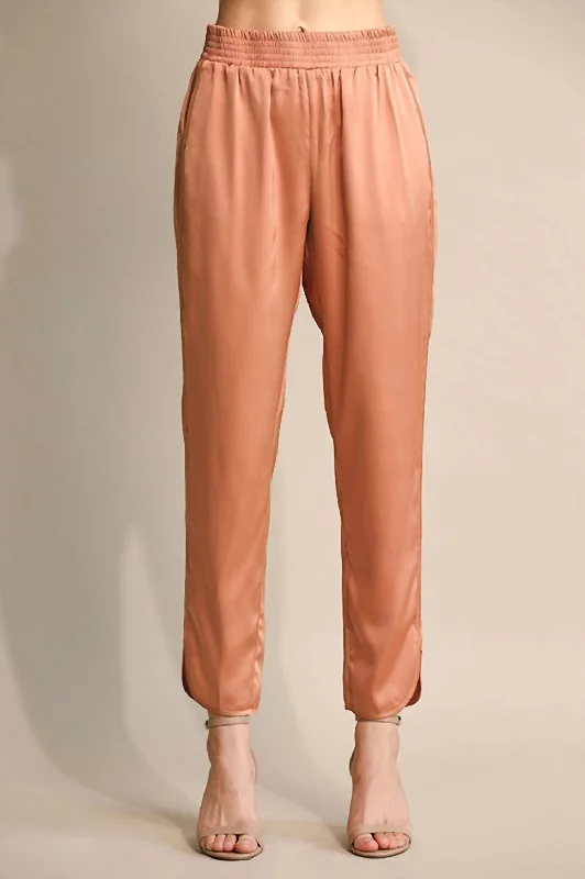 Elegant tight trousers for women with high-quality wool fabric for refined look -Straight Leg Satin Pants In Rose Clay