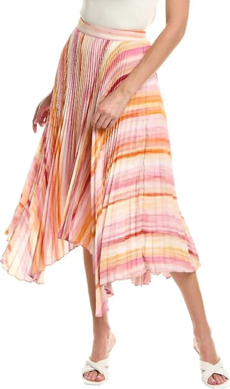 Pink Dresses for Feminine -Pleated Multi Print Midi Skirt In Multicolor