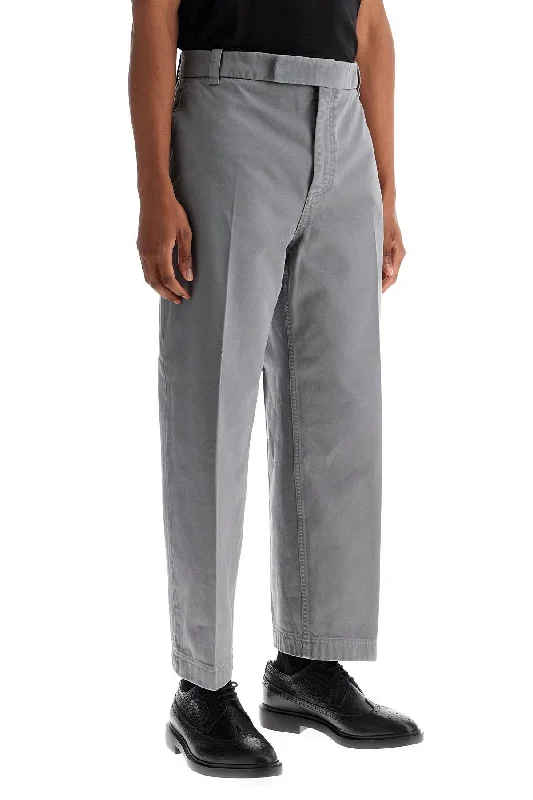 Stretch-fit tight trousers for women with all-over fit and body-hugging silhouette -Thom Browne Medium Grey Cotton Chino Utility Pants