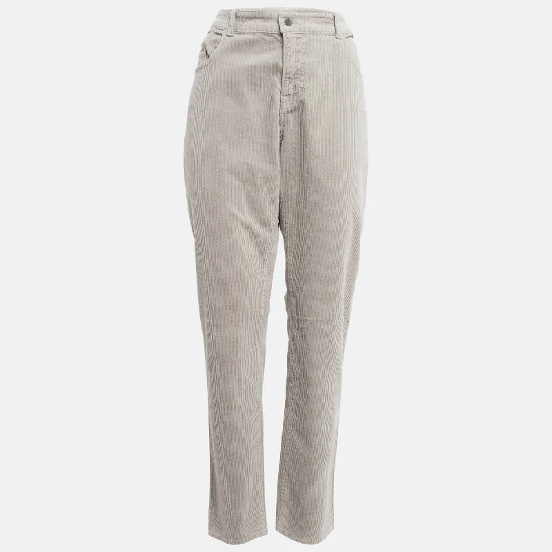 High-waisted tight trousers for women with pleated front and polished design -Emporio Armani Beige Corduroy High Rise Skinny Jeans