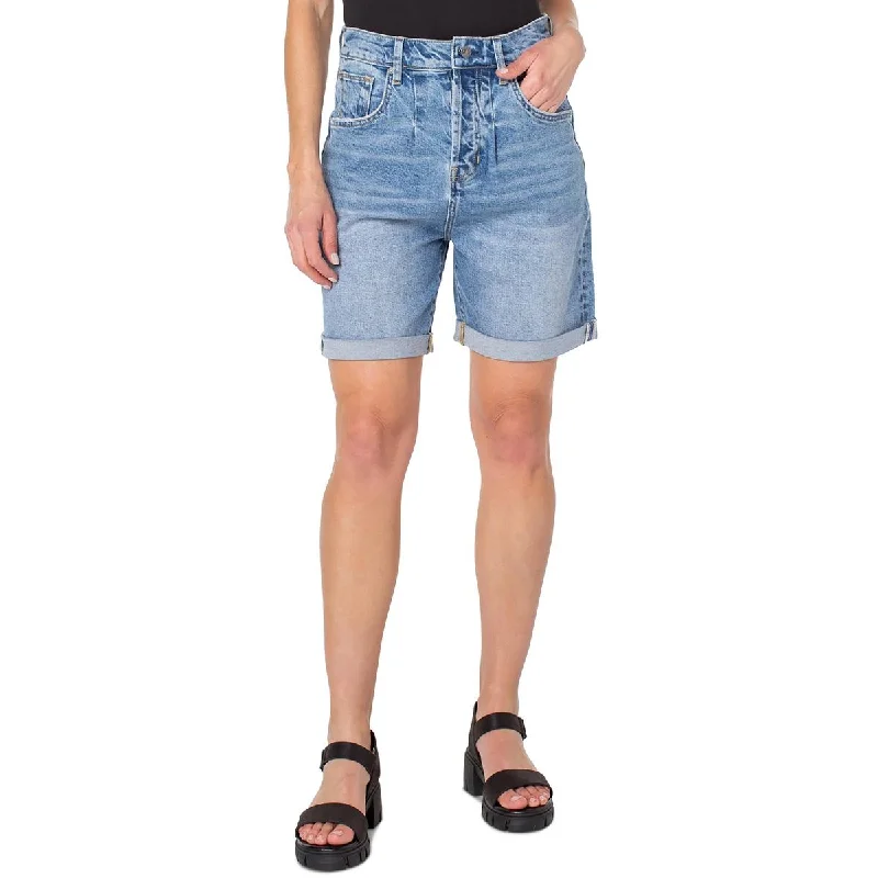 Stylish pleated shorts for women with a sophisticated design for casual office wear-Earnest Sewn Womens Connie Cuffed Pleated Denim Shorts