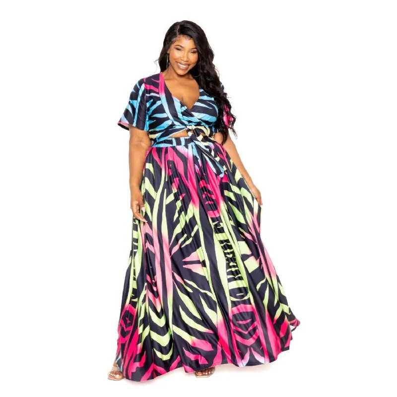 Long-sleeved Dresses for Coverage -Ombre Animal Maxi Skirt & Top Set