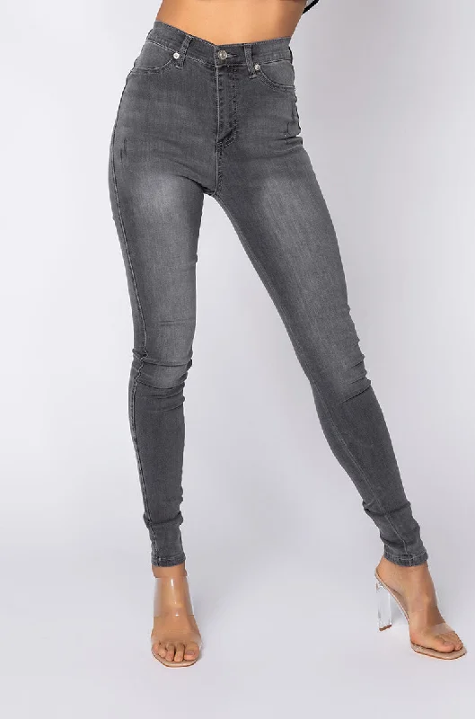 Recycled Jeans for Green -FLEX-FIT HIGH WAISTED SUPER STRETCHY SKINNY JEANS BLACK GREY