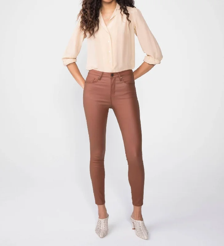 Tight business trousers for men with sharp, professional cut for office wear -Olivia High Waisted Skinny Jeans In Chestnut Brown