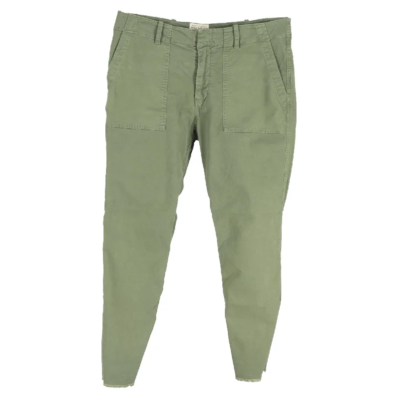 Loose-fit tight trousers for women with high waist and casual, comfortable style -Nili Lotan Jenna Raw Hem Crop Stretch Twill Pants in Green Cotton