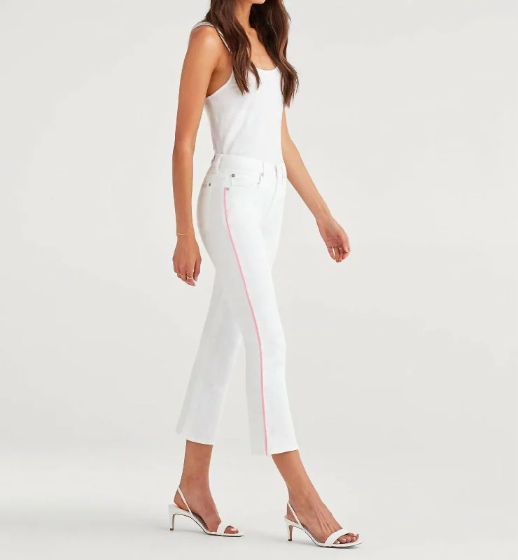 Printed tight trousers for women with bold patterns and eye-catching designs -High Rise Flare Crop Piping Jeans In White, Pink