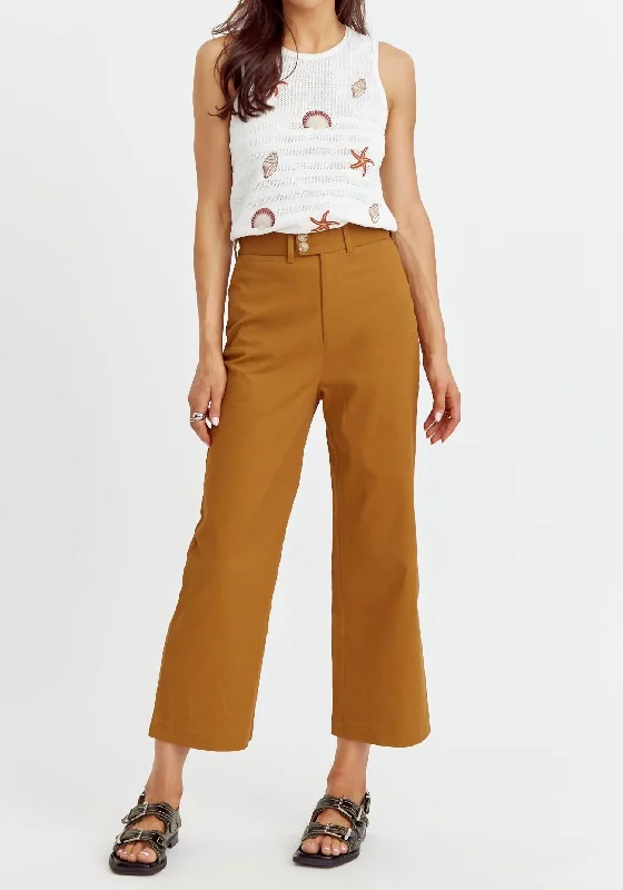 Tailored fit tight trousers for men with sharp pleats and slim leg for office wear -Luana High Rise Crop Straight Pant In Honey