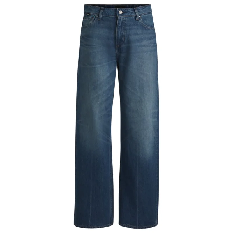 High-waisted tight trousers for women with elastic waistband for added comfort -Indigo jeans in denim