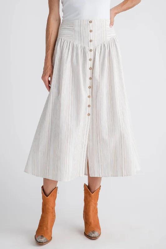 Christmas Dresses for Holiday -Hem & Thread Button Front Striped Midi Skirt