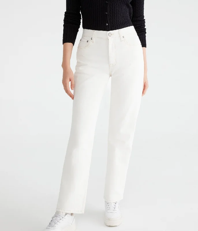 Tight trousers for women with decorative buttons and flattering silhouette for day wear -Aeropostale High-Rise Baggy Jean