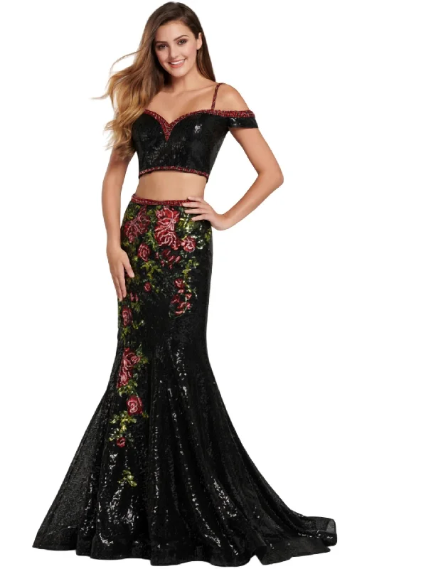 Green Dresses for Nature -Embellished Sequin Floral Two-Piece Set In Black/multi