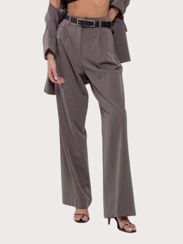 Loose-fitting tight trousers for women with stretchy waistband for ultimate comfort -Pinstripe Trouser In Gray