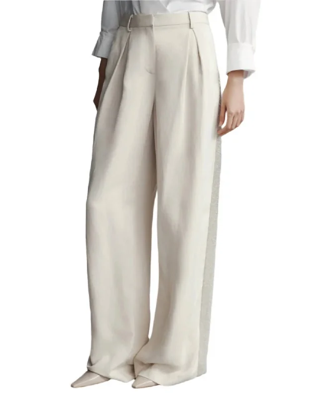 Tight trousers for women with elastic waistband for comfortable all-day wear -Sullivan Pant With Beaded Tux Stripe In French Oak