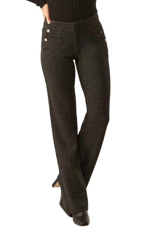 Stretch skinny tight trousers for women with full-length design and modern flair -Worth Button Detail Pant In Grey Tweed