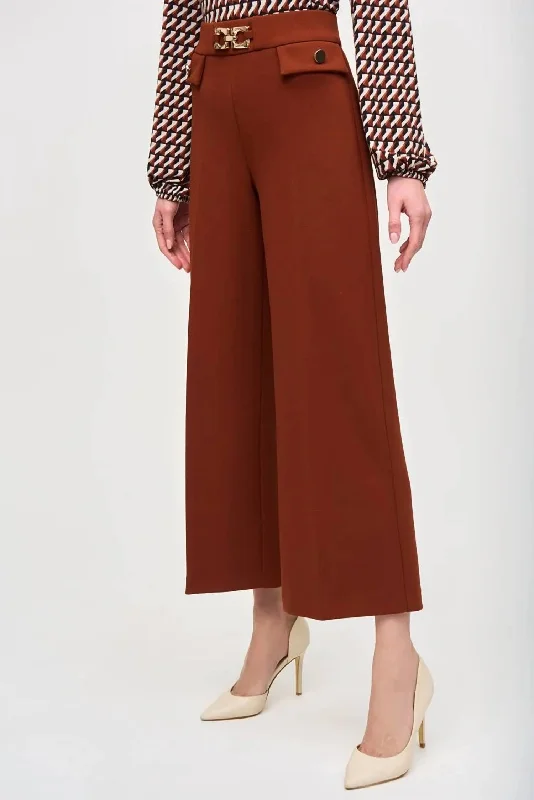 Tailored tight trousers for men with sharp crease and polished look -Scuba Crepe Wide-Leg Pull-On Cropped Pants In Cinnamon