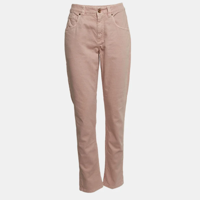 Retro-inspired tight trousers for men with a high-waisted fit and 80s vibe -Brunello Cucinelli Pink Denim