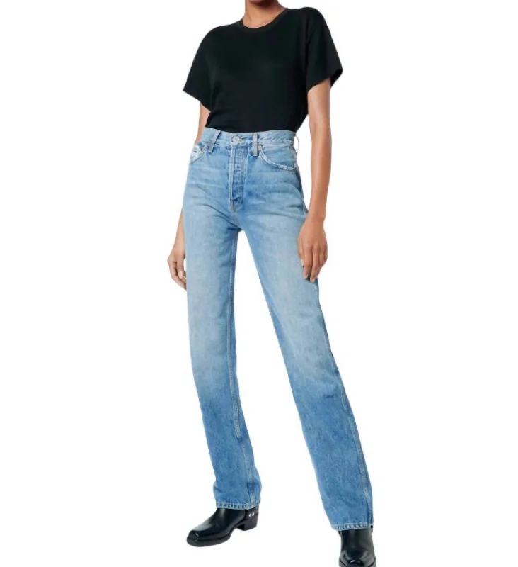 Tight trousers for women with leather accents and modern, bold design -90S High Rise Loose Jeans In Worn Blue