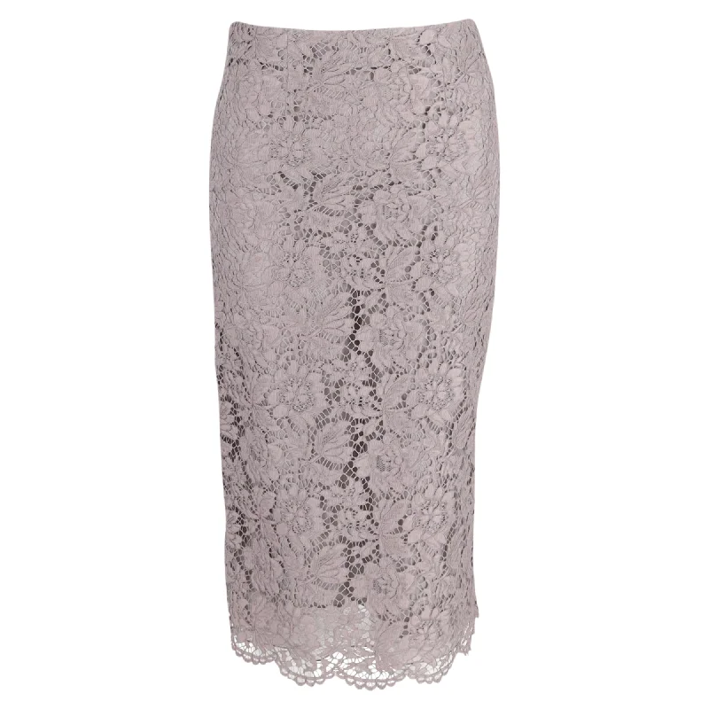 Office Dresses for Business -Valentino Lace Midi Skirt in Grey Cotton