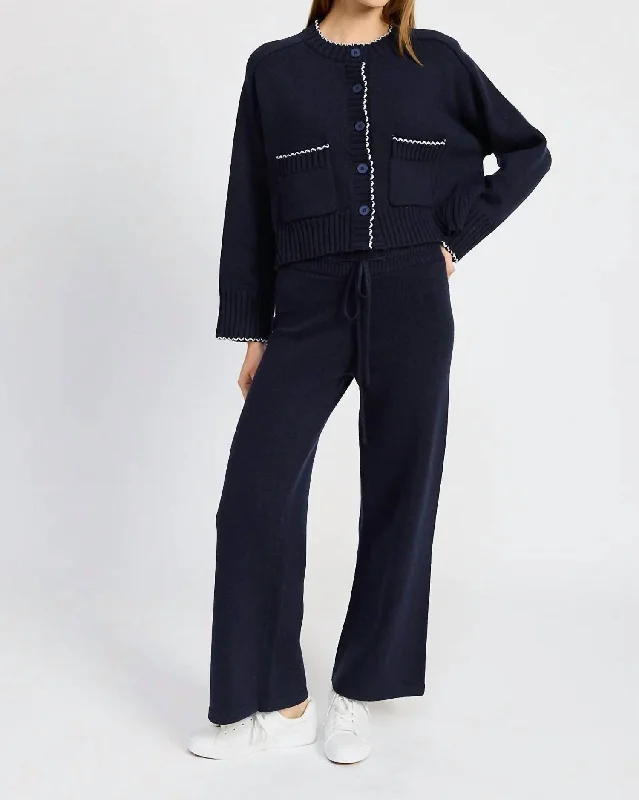 Bright colored tight trousers for women with striking hues for bold statement -Rochelle Knit Sweater Lounge Pant In Navy