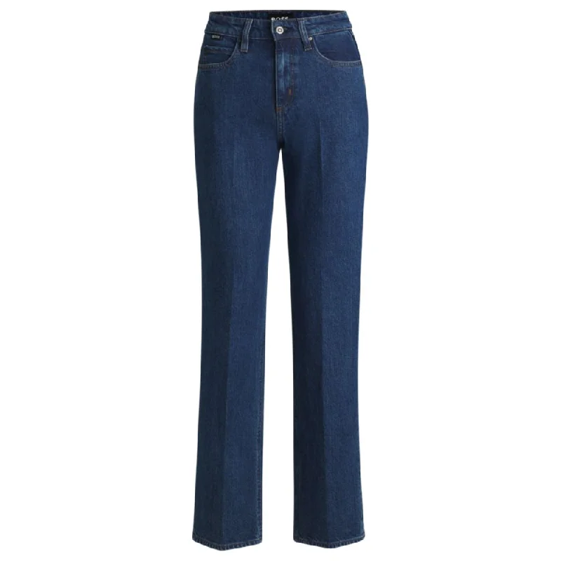 High-waisted tight trousers for women with slimming silhouette and smooth fit -Slim-fit jeans in deep-blue comfort-stretch denim