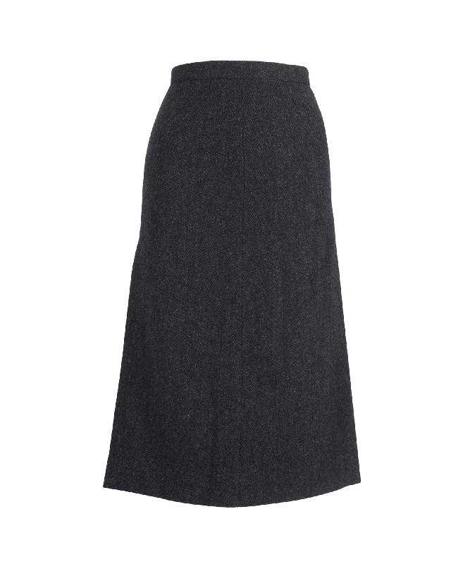 Celtic Dresses with Knotwork -Joseph Herringbone Midi Skirt in Grey Wool