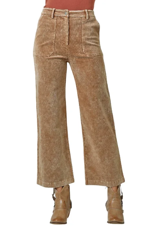 High-waisted tight trousers for women with flare leg and retro aesthetic -Washed Corduroy Trousers In Sand