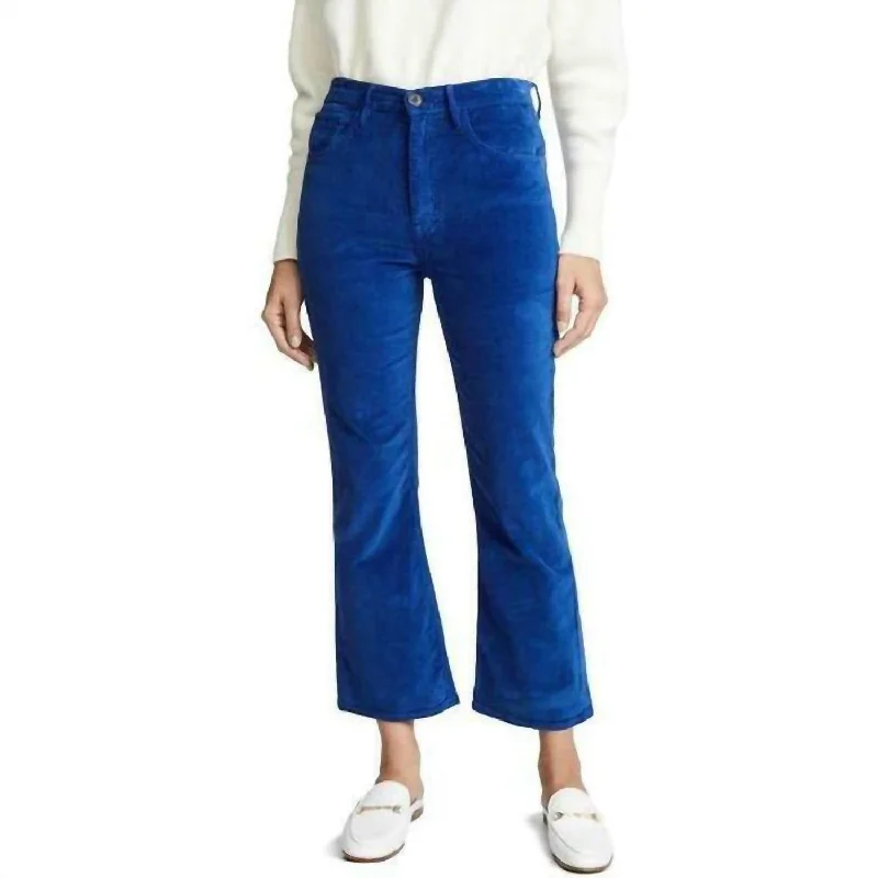 High-waisted tight trousers for women with tapered leg and vintage-inspired design -W5 Empire Crop Flare Pants In Blue