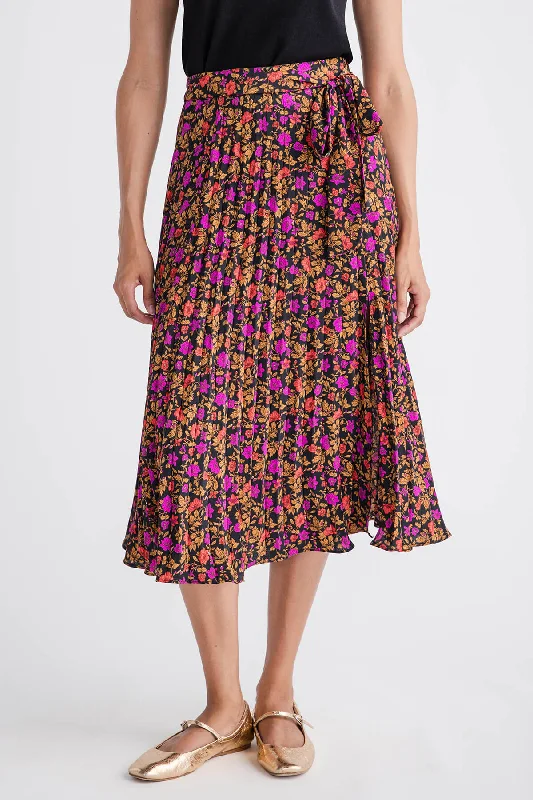 Ethnic Dresses with Tribal Design -Skies Are Blue Pleated Print Midi Skirt