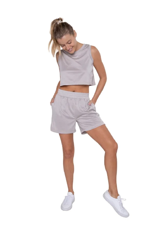 Casual shorts for women with a relaxed fit and elastic waistband for comfort-Mono B Micro-Perforated Active Shorts with Split Side Hem AP-B0384