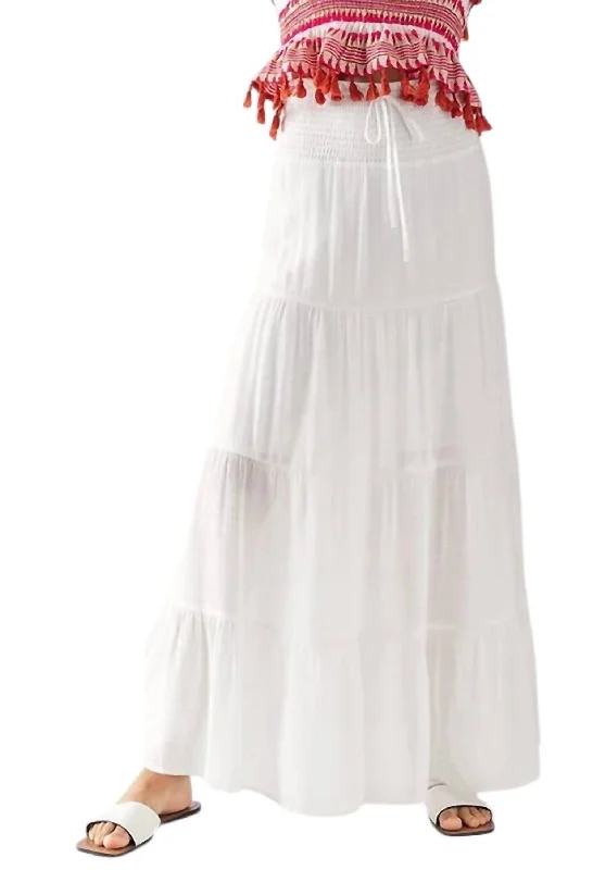 Maximalist Dresses for Bling -Smocked Tiered Double Layer Long Skirt In White