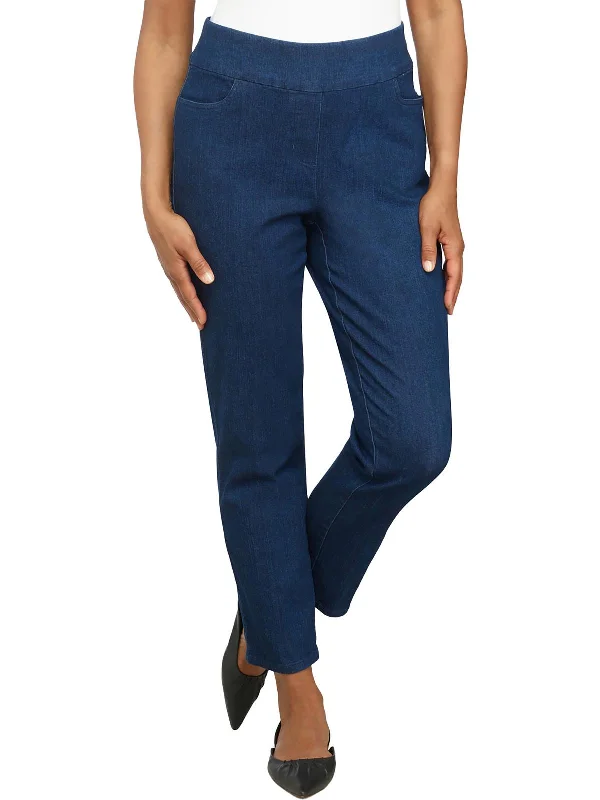 High-rise tight trousers for women with side zippers for easy styling -Plus Womens Denim Super Stretch Straight Leg Pants