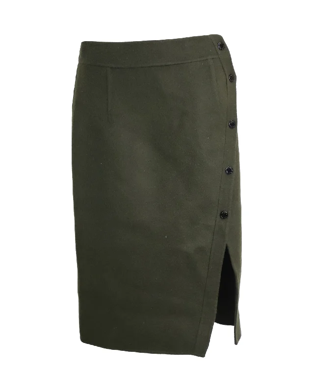 Bohemian Dresses with Tassels -Sandro Side Button Pencil Skirt in Olive Wool