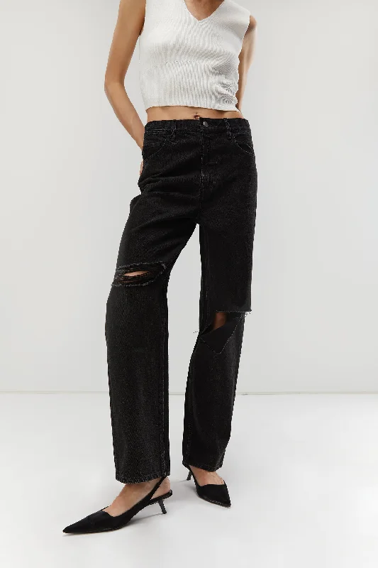 Frayed Hem Jeans for Edgy -STRAIGHT LEG RIPPED JEANS