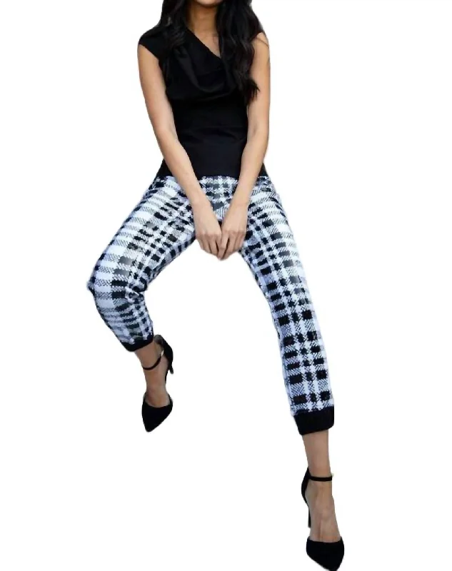 Casual tight trousers for men with slim cut and cotton fabric for comfort -Fernanda Jogger In Plaid Sequins