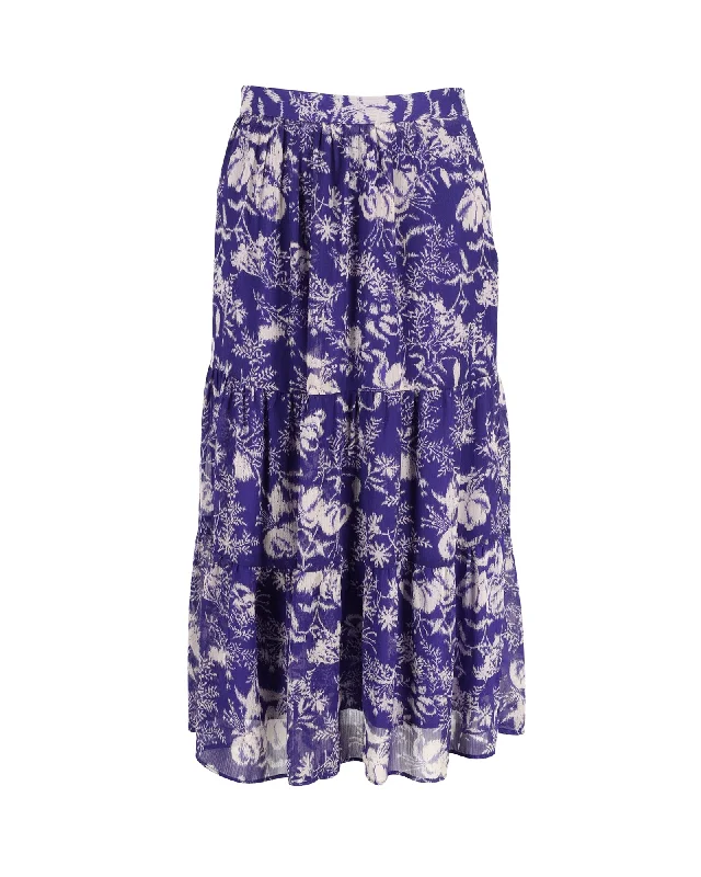 Vintage Dresses for Nostalgia -Ba&sh Uria Floral Print Tiered Skirt In Purple Polyester