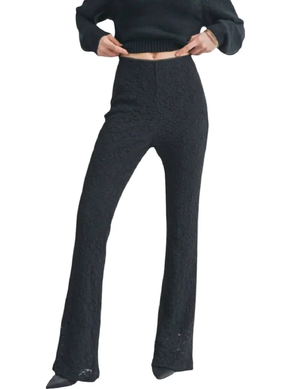 Retro-inspired tight trousers for men with a high-waisted fit and 80s vibe -Journey Lace Flare Leg Pants In Black