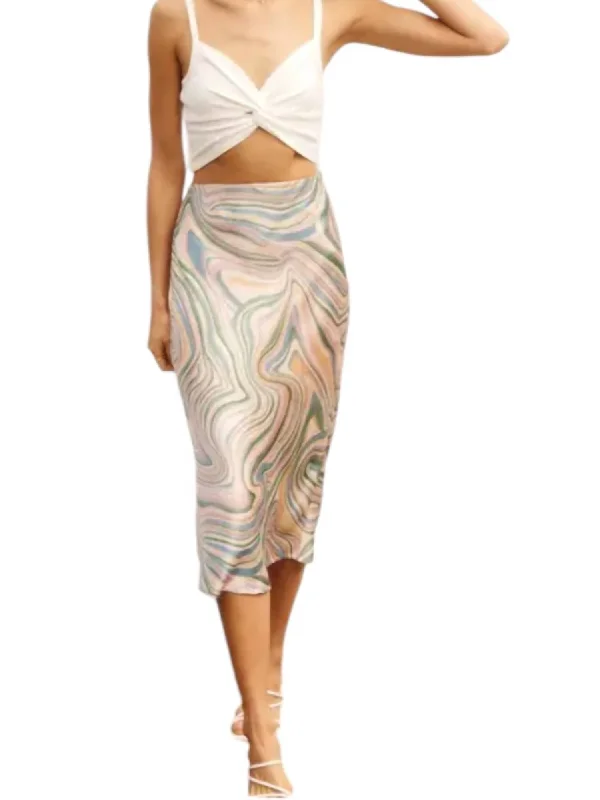 A-line Dresses for Flattering -So Fresh A Line Midi Skirt In Green Marble