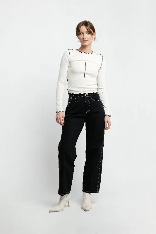 Mother's Day Jeans for Gift -CONTRAST STITCH BLACK JEAN