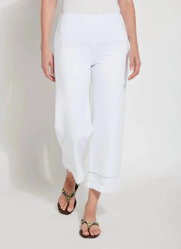 Stretchy knit tight trousers for women with soft fabric and relaxed fit -Coastal Wide Leg Fringe Pants In White