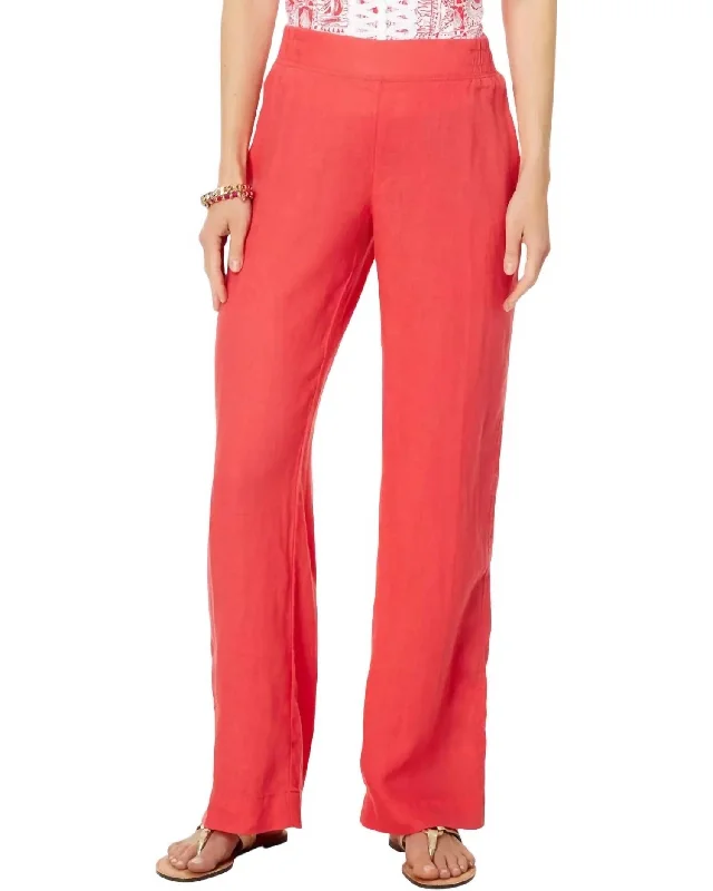 Skinny tight trousers for women with ankle-length and flattering cut -Deri Linen Palazzo Pant In Mizner Red