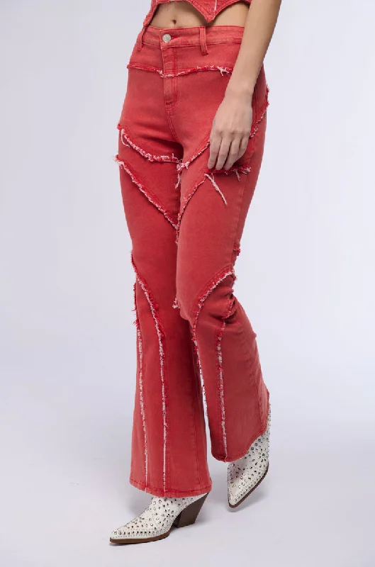 Birthday Jeans for Celebration -FLAMIN HOT DISTRESSED FLARE JEAN