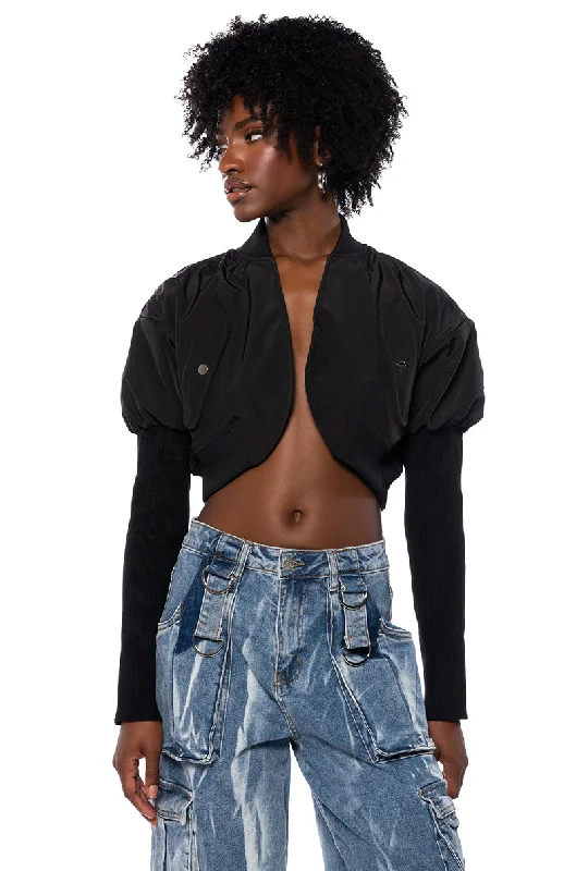 Boyfriend Jeans for Relaxed -MAKE IT LOOK EASY SKINNY ARM CROPPED BOMBER