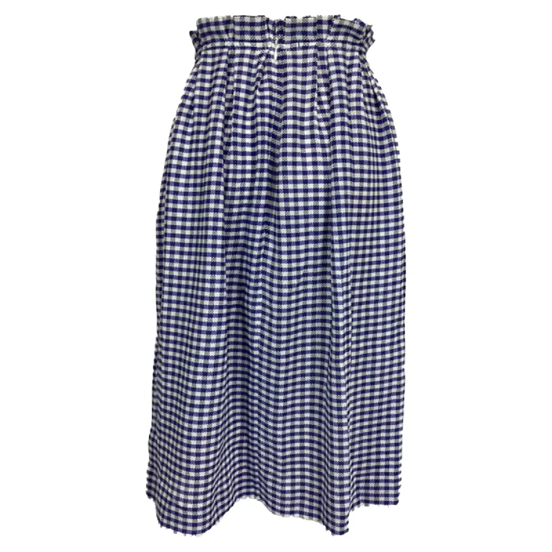 A-line Dresses for Flattering -Mother Of Pearl Checkered Midi High-Waisted Skirt in Blue Cotton Tweed